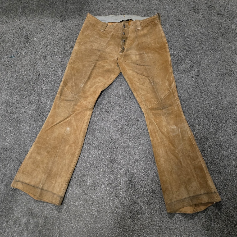 Vintage Suede Leather Motorcycle Pants Snap Fly Riding Trousers Rare 40s/50s